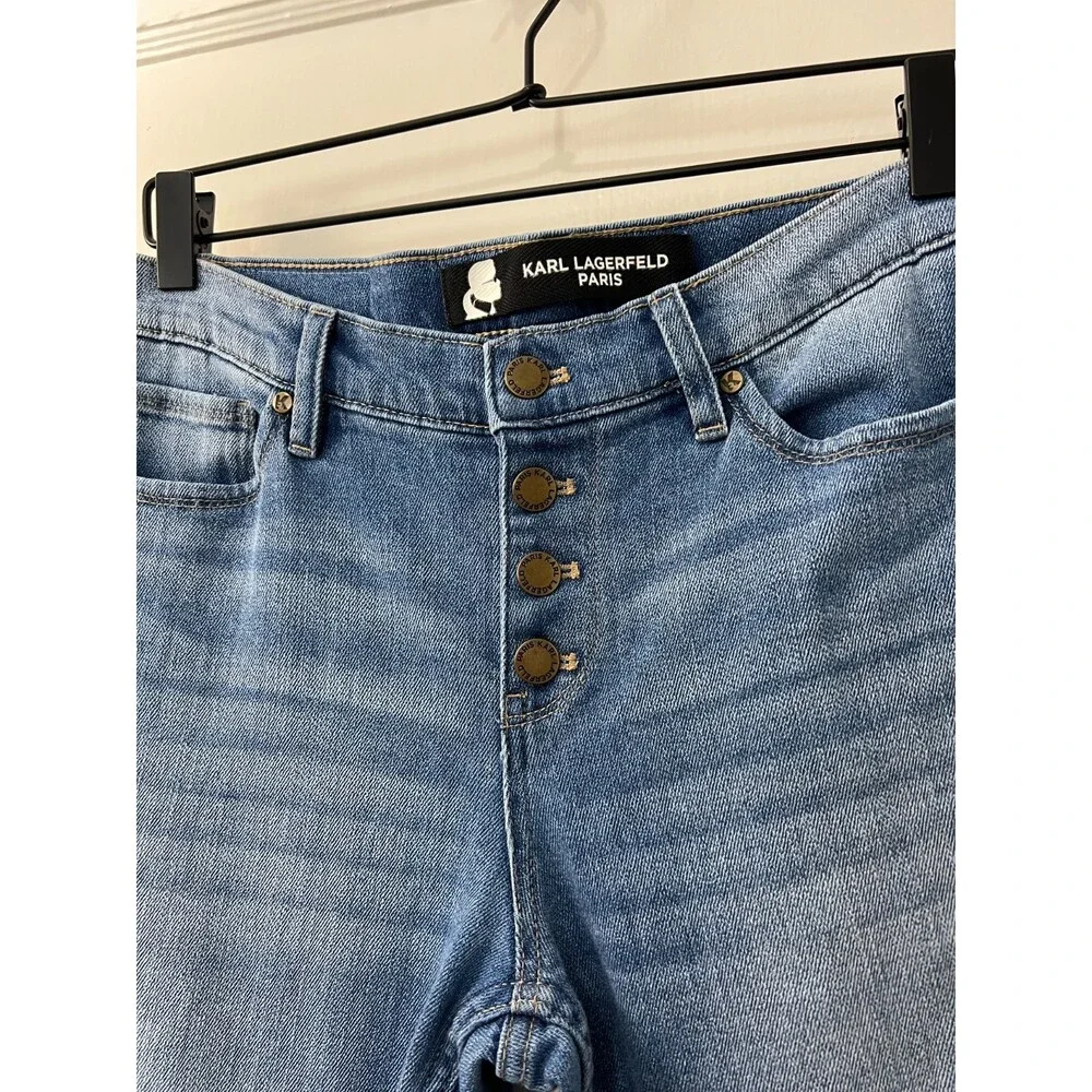 Karl Lagerfeld Paris Button Fly Raw Released Step Hem Jeans - Women's 4 - Picture 3 of 11